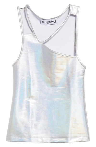 K.ngsley Fist Asymmetric Iridescent Cutout Camisole In Silver