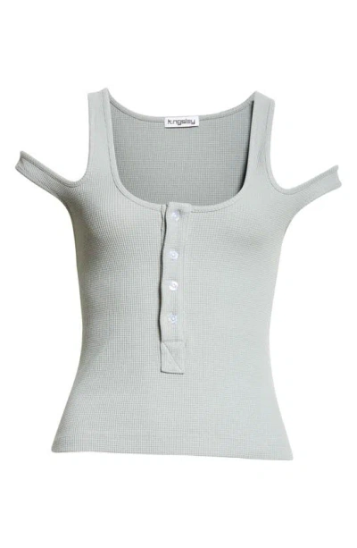 K.ngsley Gender Inclusive Two-way Cold Shoulder Waffle Tank In Light Grey