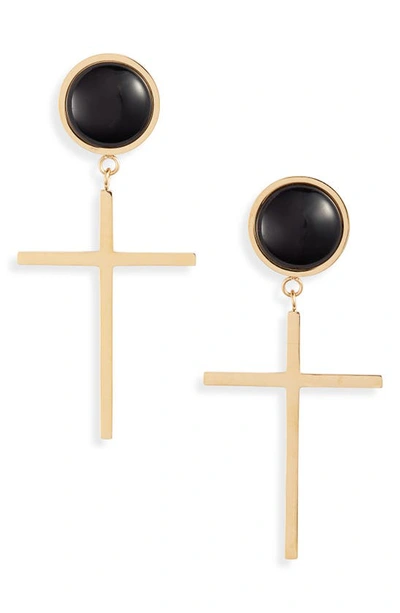Knotty Semiprecious Stone Cross Earrings In Gold/black