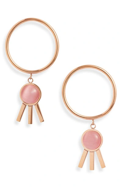 Knotty Semiprecious Stone Hoop Drop Earrings In Rose Gold/rose