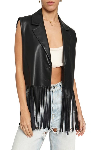 Know One Cares Faux Leather Fringed Vest In Black
