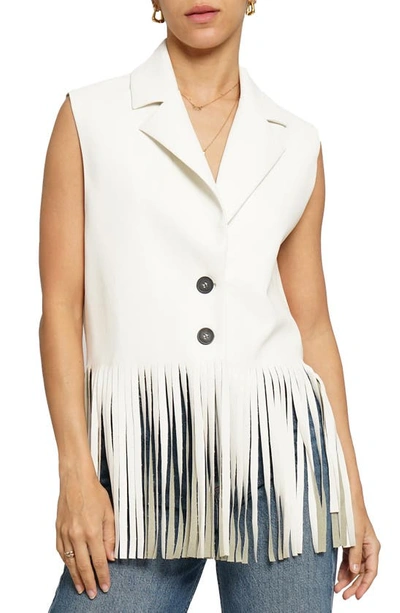 Know One Cares Faux Leather Fringed Vest In Off White