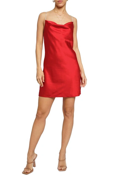 Know One Cares Jewel Strap Satin Minidress In Red