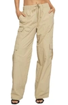 Know One Cares Nylon Cargo Pants In Khaki