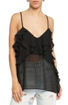 Know One Cares Ruffle Chiffon Camisole In Black