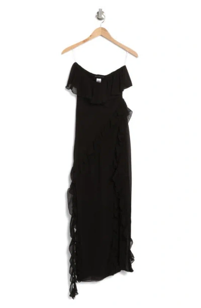 Know One Cares Ruffle Strapless Gown In Black