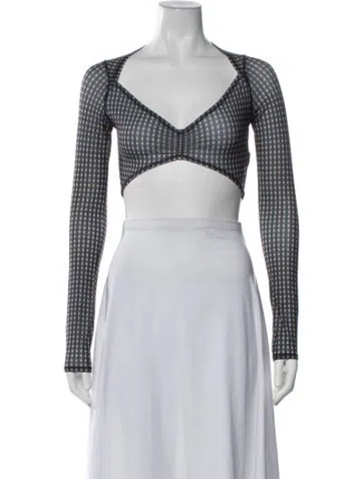 Pre-owned Knwls Plaid Print V-neck Crop Top In Blue