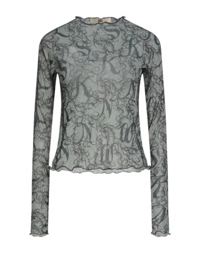 Knwls Woman T-shirt Military Green Size M Polyester, Elastane In Gray