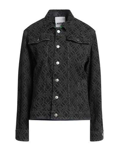 Koché Woman Denim Outerwear Black Size Xl Cotton, Polyester, Bovine Leather