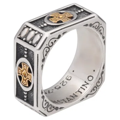 Pre-owned Konstantino 925 Sterling Silver & 18k Gold Starvros Cross Ring Size 10 In Multiple