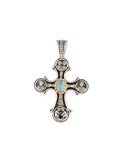 Pre-owned Konstantino Aquamarine Cross Pendant In Multicolor
