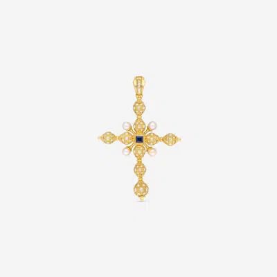 Konstantino Melissa 18k Yellow Gold, Diamond, Sapphire And Pearl Cross Pendant