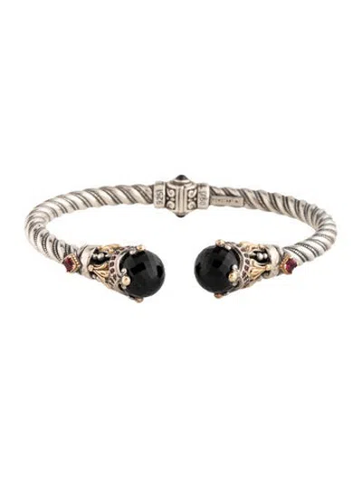 Pre-owned Konstantino Onyx, Synthetic Ruby & Garnet Hinged Cuff Bracelet, 6.5" In Multicolor