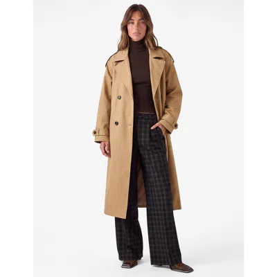 Koton Belted Oversized Trench Coat With Back Storm Flap In Beige