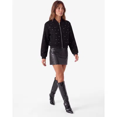 Koton Long Sleeve College Collar Rhinestones Bomber Jacket In Black