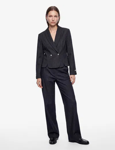 Koton Long Sleeve Notched Lapel Cropped Blazer In Navy