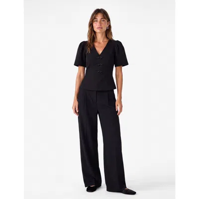 Koton Slim Fit V Neck Short Puff Sleeve Peplum Blouse With Frog Closure In Black