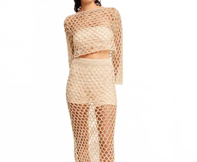 Kourbela Golden Hour Knit Midi Skirt In Gold Beige In Multi