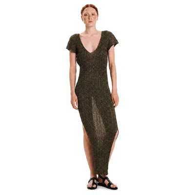 Kourbela Shimmering Water Maxi Dress In Gold Olive In Brown