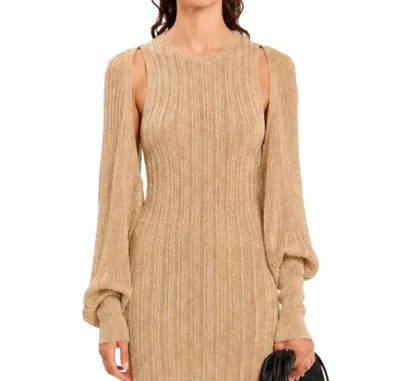 Kourbela Sparkling Staples Knitted Bolero In Gold Beige In Brown
