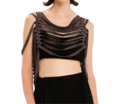 Kourbela Sunshine Nest Knit Top In Silver Dark Grey In Black