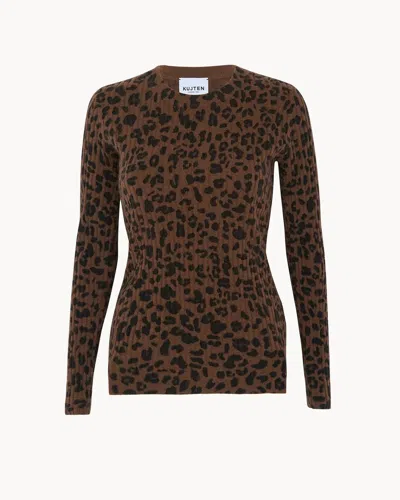 Kujten Women's Crewneck Cashmere Sweater In Marron Leoprint In Brown