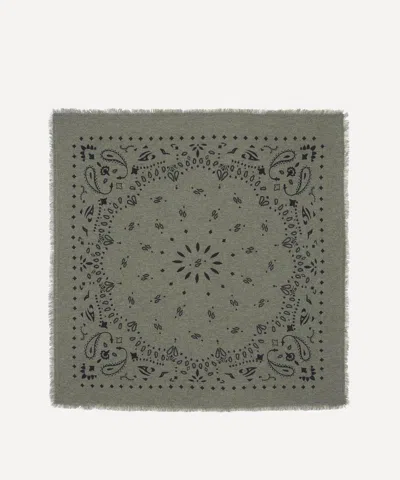 Kujten Women's Large Hachiko Black Printed Cashmere Bandana In Green