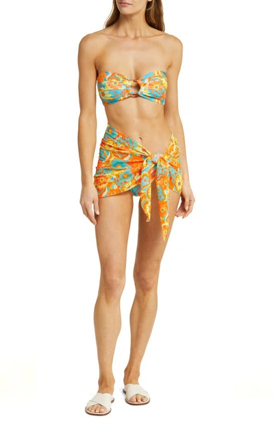 Kulani Kinis Floral Sheer Mesh Cover-up Sarong In Miami Moon