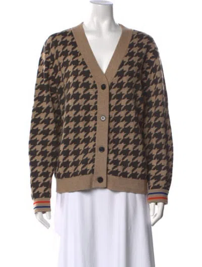 Pre-owned Kule Houndstooth Print V-neck Sweater In Brown