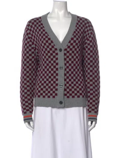 Pre-owned Kule Plaid Print V-neck Sweater In Grey