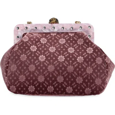 Kurt Geiger London Floral Embroidered Velvet Frame Clutch In Pink Comb