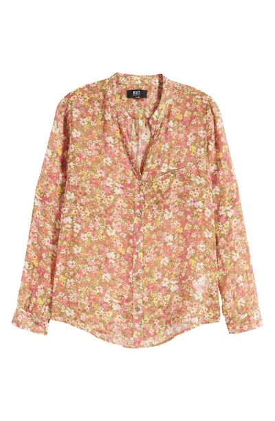 Kut From The Kloth Jasmine Chiffon Button-up Shirt In Potenza-olive/ Pink