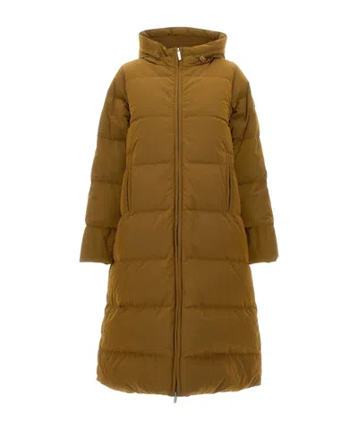 K-way Quilted-hooded Parka Coat In Brown
