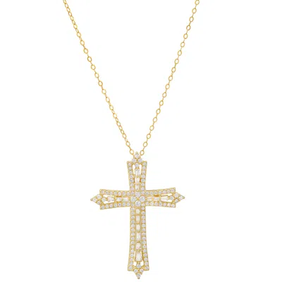 Kylie Harper Women's Gold Art Deco Diamond Cz Cross Pendant Necklace