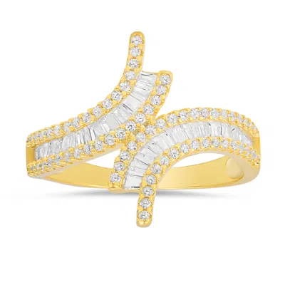 Kylie Harper Women's Gold Diamond Cz Bypass Statement Ring