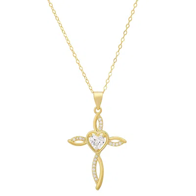 Kylie Harper Women's Gold Heart-cut Swirling Cross Pendant Necklace
