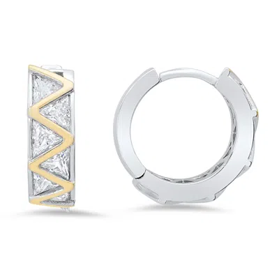 Kylie Harper Women's Gold Sterling Silver Two-tone Diamond Cz Zig Zag Hoop Earrings