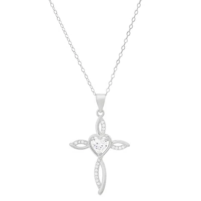 Kylie Harper Women's Sterling Silver Heart-cut Swirling Cross Pendant Necklace