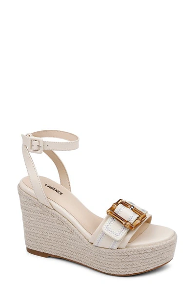 L Agence Aurore Ankle Strap Espadrille Platform Wedge Sandal In Ecru