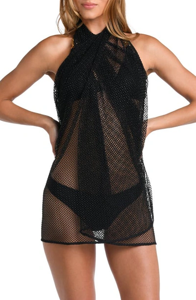 L Agence Maribel Rhinestone Sheer Cover-up Pareo In Black