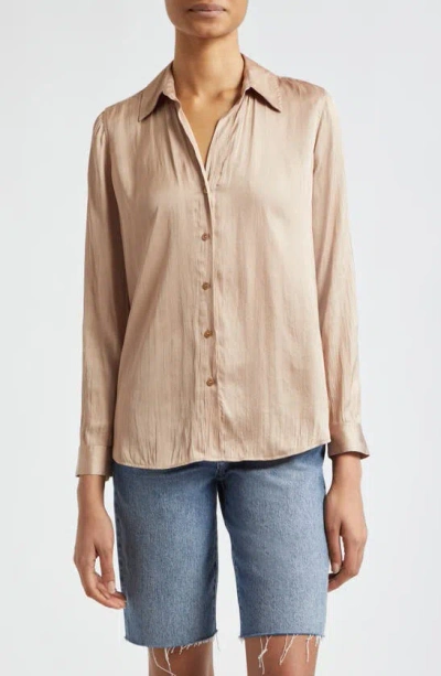 L Agence Nina Crinkle Satin Shirt In Cappuccino