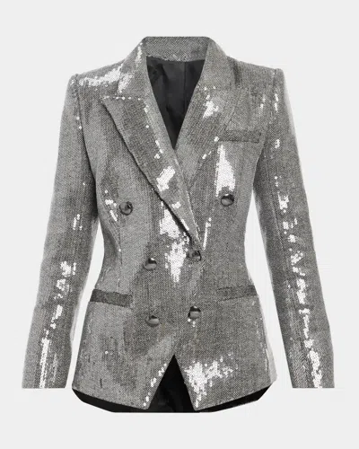 L & Apos;agence Kyomi Sequined Double-breasted Blazer In Grey Herri