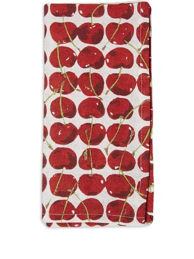 La Doublej Cherries Set Of Two Linen Napkins In Rot