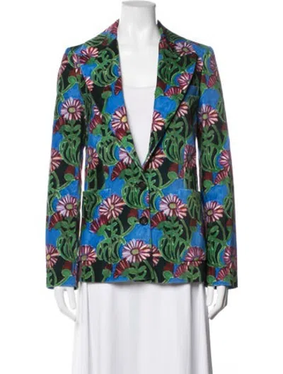 Pre-owned La Doublej Floral Print Blazer In Green