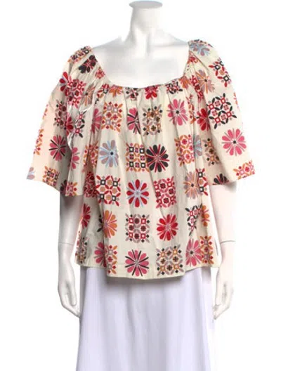 Pre-owned La Doublej Floral Print Square Neckline Blouse In Neutrals