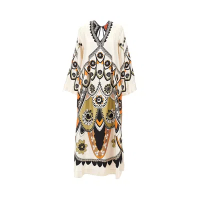 La Doublej La Double J Printed Silk Twin Flame Long Dress In Multi