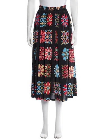 Pre-owned La Doublej Patterned Midi Length Skirt In Black/red