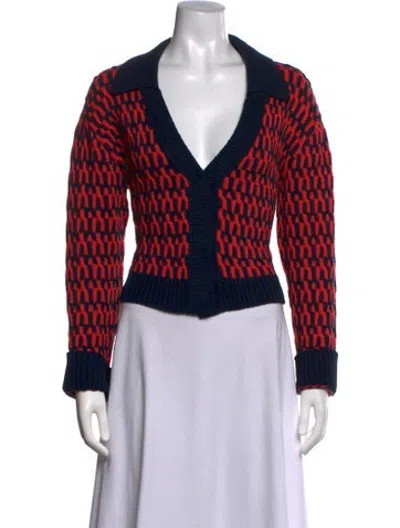 Pre-owned La Doublej Patterned V-neck Sweater In Red