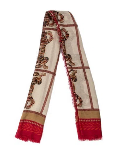 Pre-owned La Doublej Silk Printed Scarf In Red