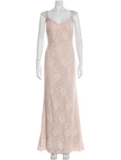 Pre-owned La Femme Lace Pattern Long Dress In Pink